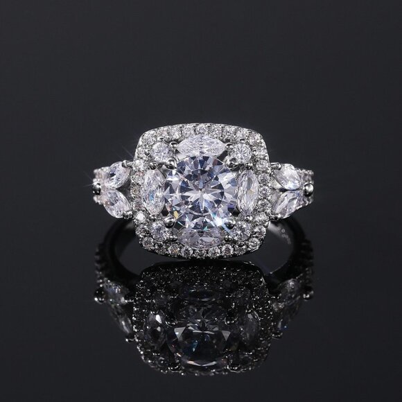 💥SHINY ROUND CZ SQUARE 925 STERLING SILVER LUXURY WEDDING RINGS FOR WOMEN, L053 - Picture 5 of 7